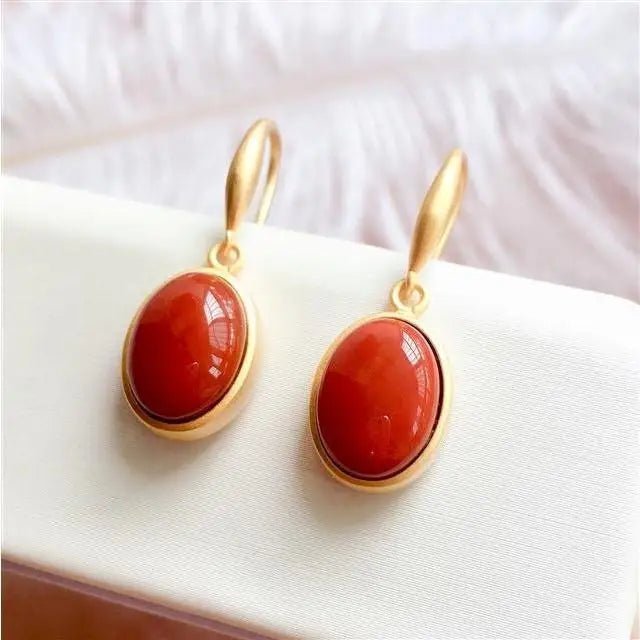 Natural enamel porcelain craft Oval Earrings