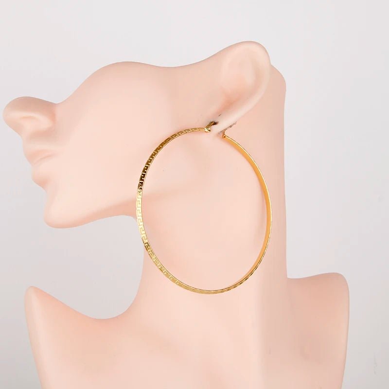Hgflyxu Gold Color Stainless Steel Big Large Hoop Earring for Women Chinese Design Ladies Ear Fashion Jewelry Party High Quality