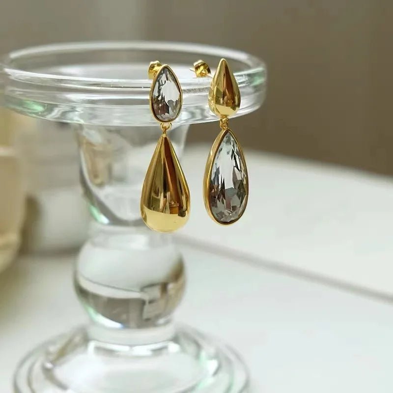 Asymmetric Crystal Pendant Earrings European And American Style Personality, Fashion Water Drops Stud Earrings Women Jewelry