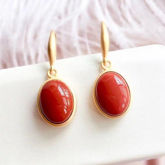 Natural enamel porcelain craft Oval Earrings