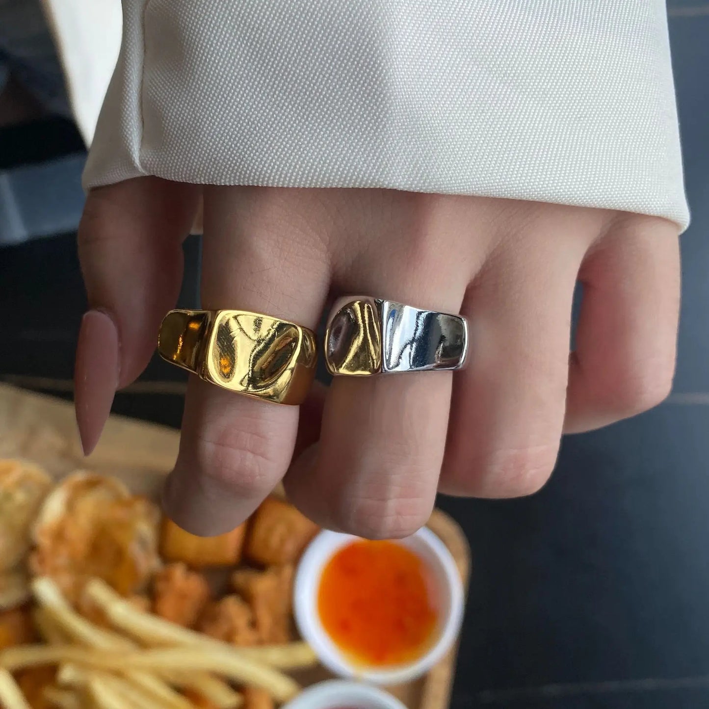 QMCOCO SimpleSilver Rings Color Women New Style Fashion Creative Irregular Surface Geometric Party Delicacy Jewelry Gifts