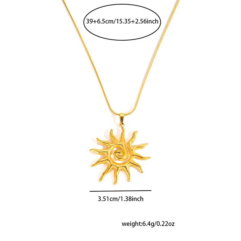 Vintage Hammered Spiral Sun Geometric Drop Earrings for Women Golden Stainless Steel Fashion Aesthetic Trend Jewelry Gift