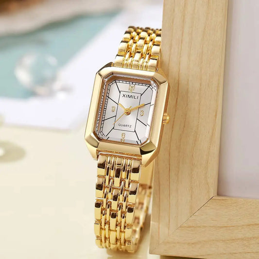 Fashion Rectangle Women Watches Luxury Stainless Steel Strap Quartz Wristwatch Girls Clock Gift