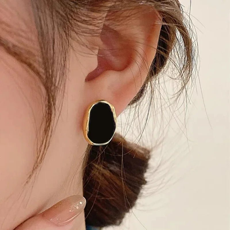 Black Color Bean Irregular Geometry Stud Earring for Women Korean Style Jewelry Brincos Wedding Girl Gift