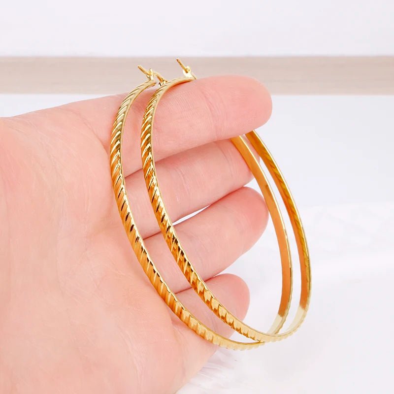 Hgflyxu Gold Color Stainless Steel Big Large Hoop Earring for Women Chinese Design Ladies Ear Fashion Jewelry Party High Quality