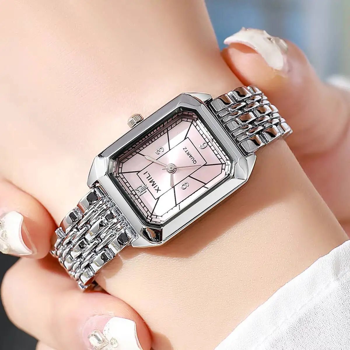 Fashion Rectangle Women Watches Luxury Stainless Steel Strap Quartz Wristwatch Girls Clock Gift