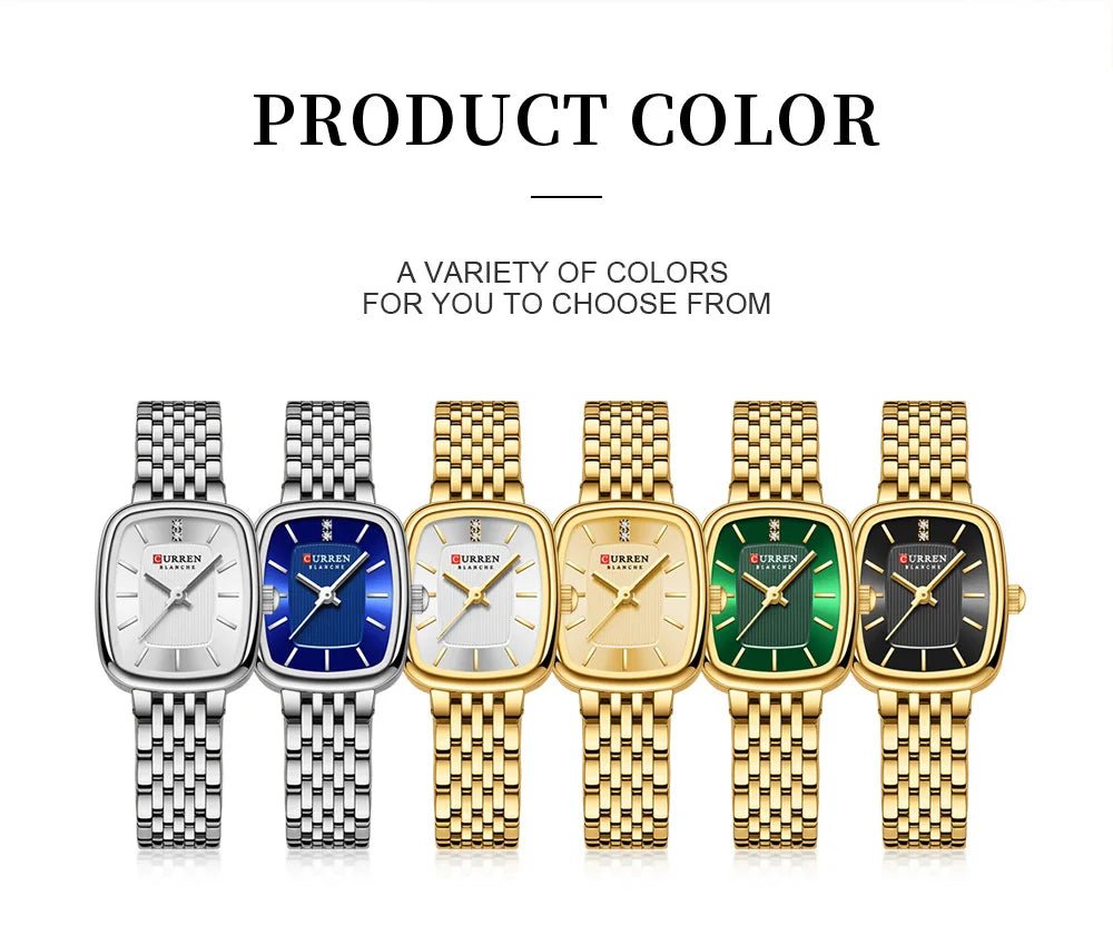 CURRN 9093 Luxury Women's New Square Quartz Watches Stainless Steel Ladies 3ATM Waterproof Wristwatch Original Watch for Women