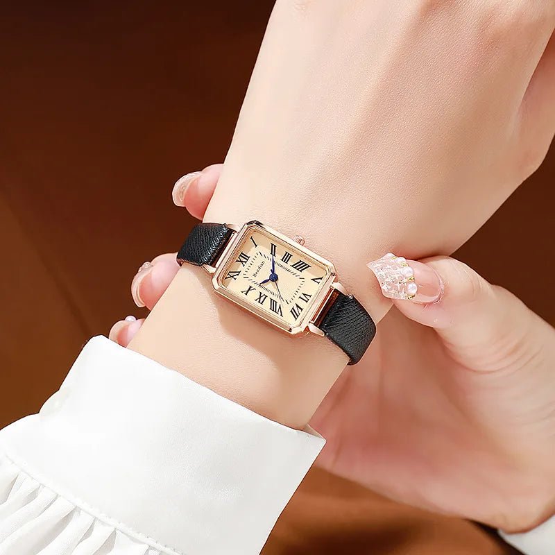 Luxury Gold Plated Ladies Quartz Watch Square Stainless Steel Business Women Fashion Watch Simple Scale Folding Clock