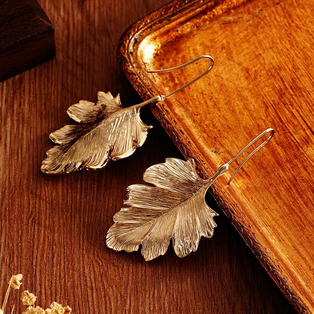 Stainless Steel Earrings Ginkgo Leaf Shape Female Earrings Unique Design Bohemian Style Banquet Wear Accessories