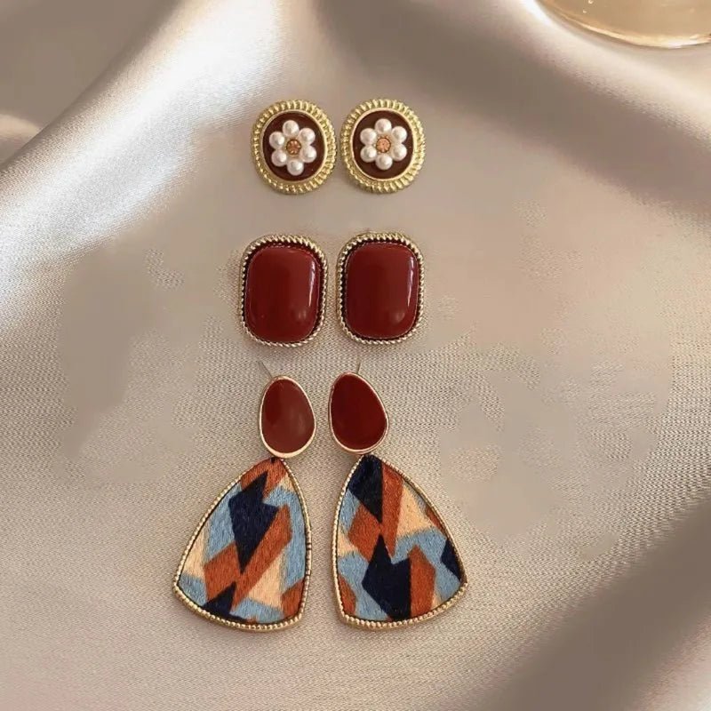 Silver Needle High Sense Wine Red Retro Hong Kong Style No Pierced Female Temperament Pearl Earrings High Sense Earrings