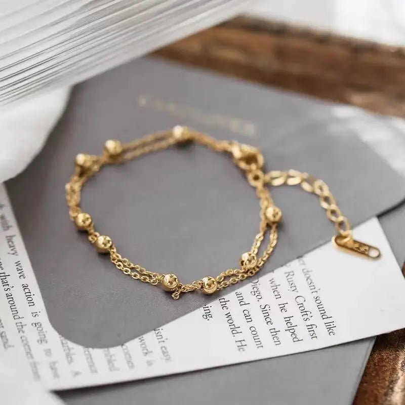 Women's Glamorous Gold Color Bead Chain Bracelet Elegant Double Layered Delicate Bracelet For For Daily Office Wear