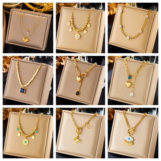 Stainless Steel, Gold Color Star Heart Necklace
