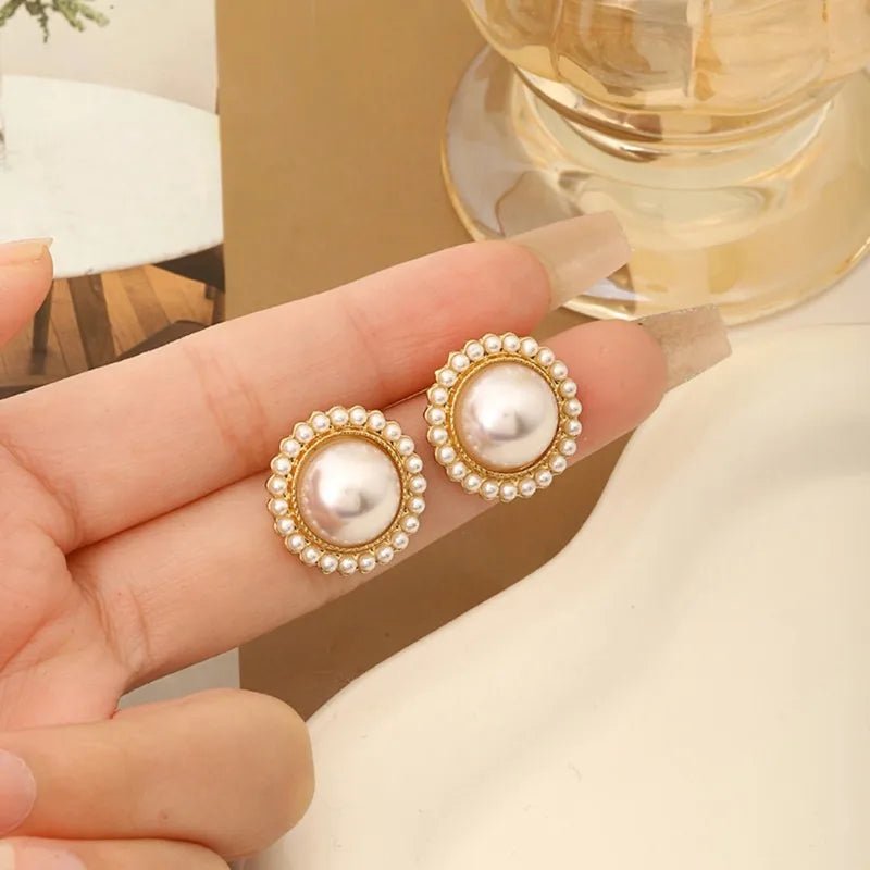 Silver Needle High Sense Wine Red Retro Hong Kong Style No Pierced Female Temperament Pearl Earrings High Sense Earrings