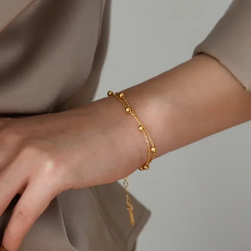 Women's Glamorous Gold Color Bead Chain Bracelet Elegant Double Layered Delicate Bracelet For For Daily Office Wear
