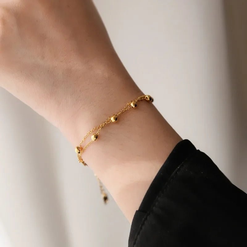 Women's Glamorous Gold Color Bead Chain Bracelet Elegant Double Layered Delicate Bracelet For For Daily Office Wear