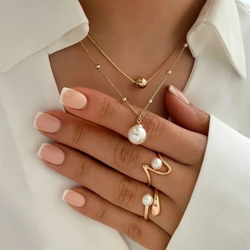 Five-Petal Flower Stud Earrings Pendant Necklace Two-Piece Sets