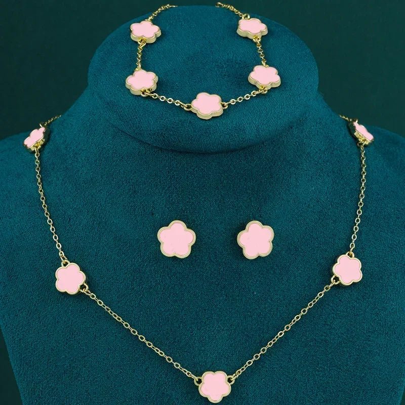 Five-Petal Flower Stud Earrings Pendant Necklace Two-Piece Sets
