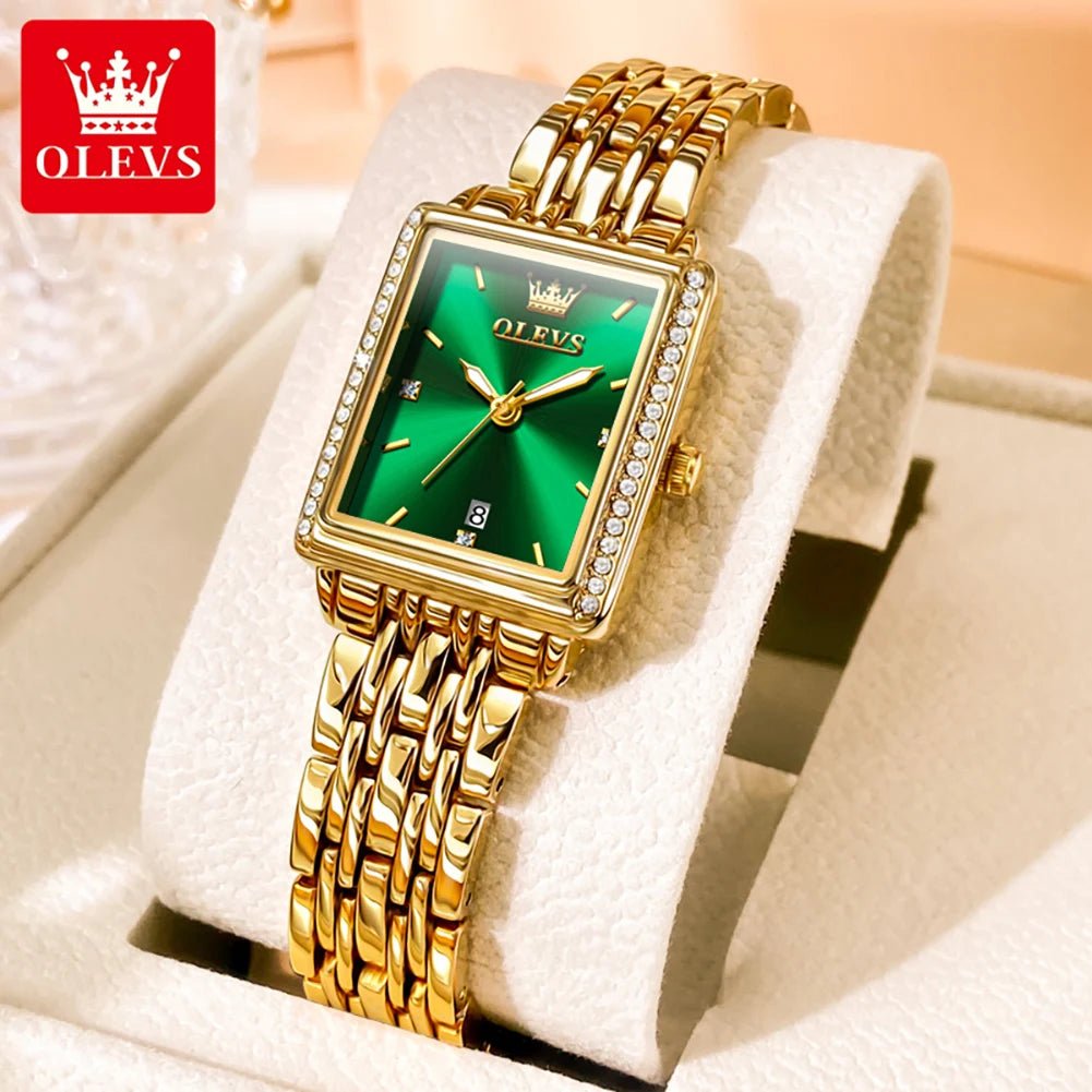 OLEVS Luxury Women's Quartz Watch Fashion Square Dial Solid Color Strap Top Quality Stainless Steel Waterproof Women's Watch