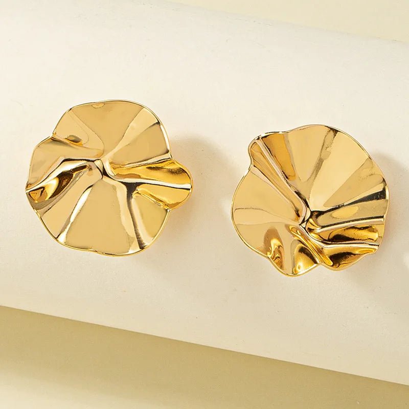 Simple Smooth Pleated Irregular Metal Earrings For Women OL Sporty Holiday Fashion Jewelry Ear Accessories E345