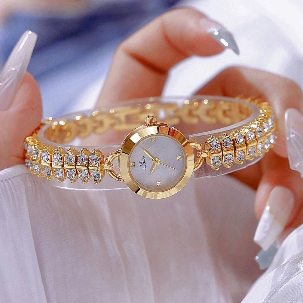 Bee Sister Watch Luxury Gold Small Chain Quartz Watches for Woman Hand Clock With Diamonds
