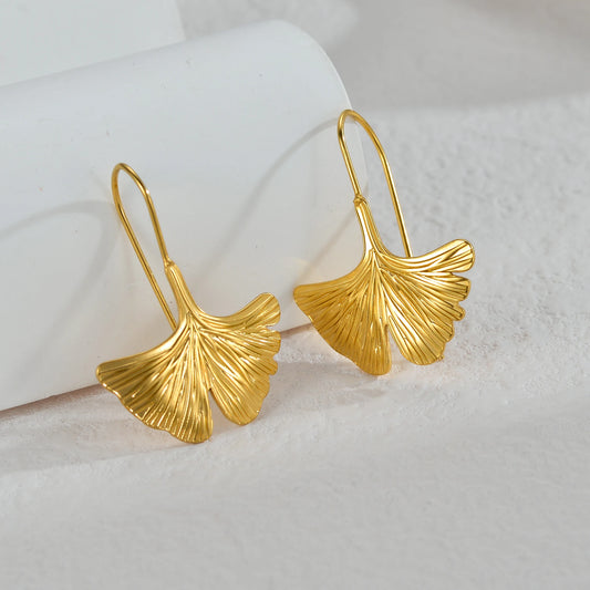Fashion Gold-plated Stainless Steel Women Earrings Exquisite Ginkgo Leaf Design Waterproof Jewelry Earrings Daily Party Gifts