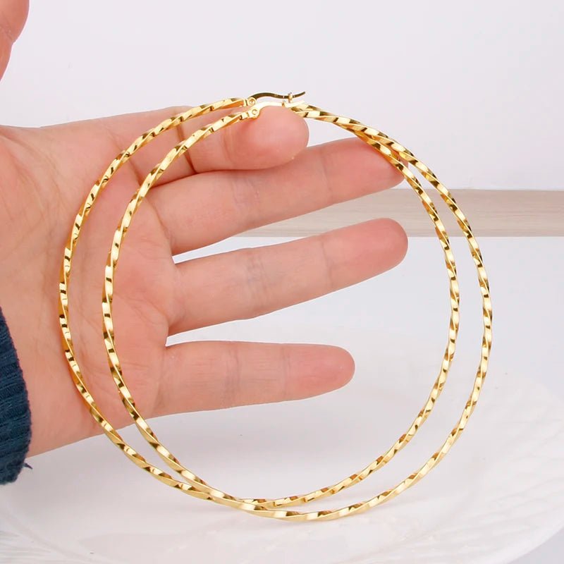 Hgflyxu Gold Color Stainless Steel Big Large Hoop Earring for Women Chinese Design Ladies Ear Fashion Jewelry Party High Quality