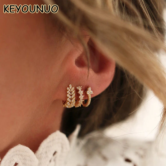 Gold Plated Hoop Earrings Leaf Piercings