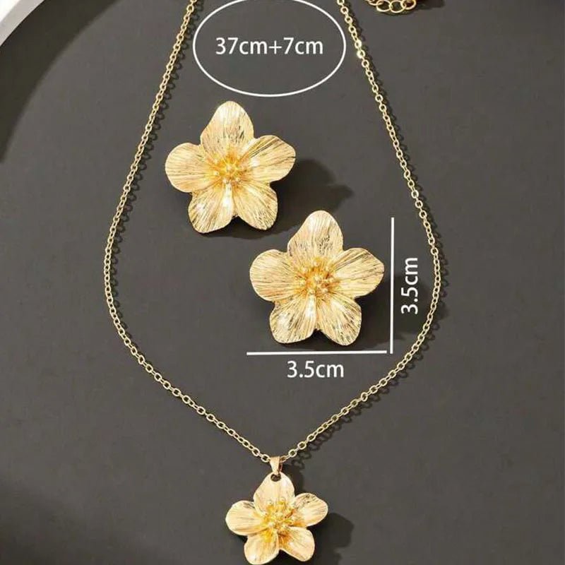 Five-Petal Flower Stud Earrings Pendant Necklace Two-Piece Sets