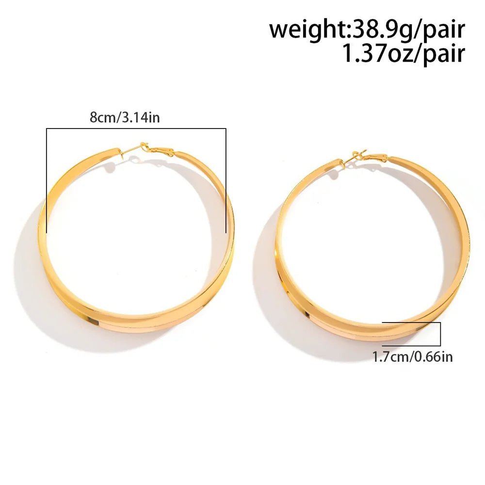 Exaggerated metal shiny large circle earrings for women's fashion show geometric hollow earrings