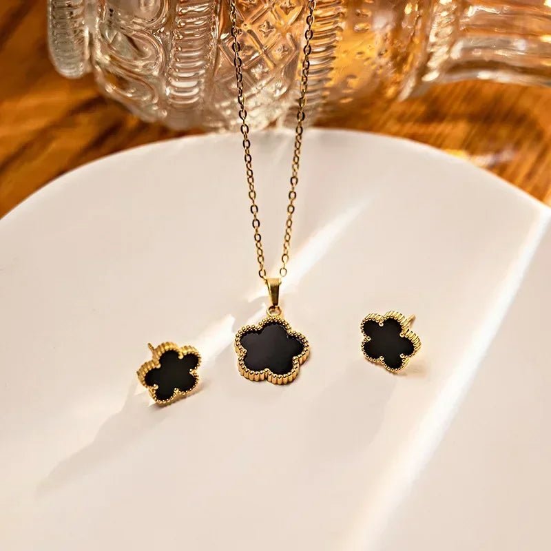 Five-Petal Flower Stud Earrings Pendant Necklace Two-Piece Sets