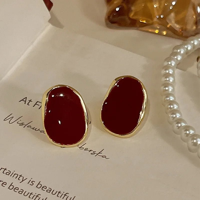 New Retro Simple Wine Red Black Resin Irregular Geometric Earrings French Elegant Fashion Exquisite Ear Wedding Jewelry Gift