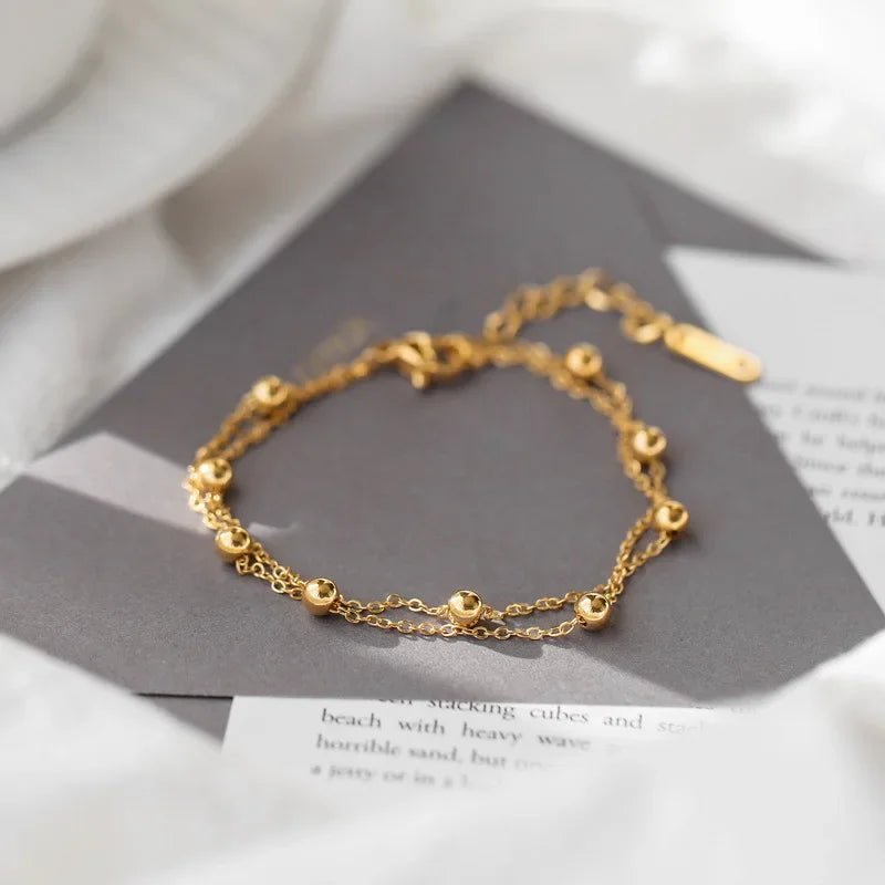 Women's Glamorous Gold Color Bead Chain Bracelet Elegant Double Layered Delicate Bracelet For For Daily Office Wear