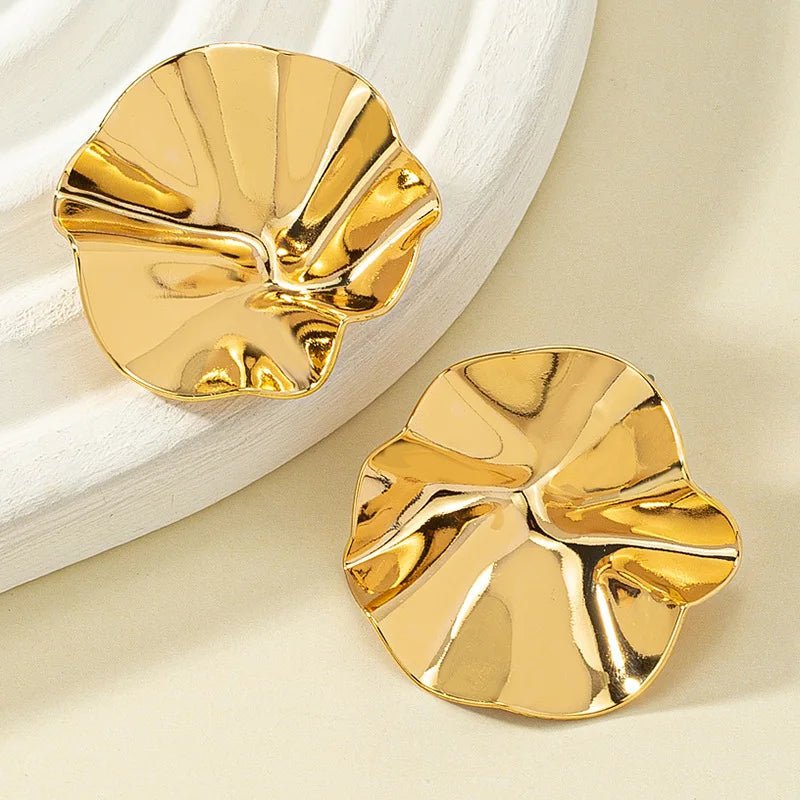 Simple Smooth Pleated Irregular Metal Earrings For Women OL Sporty Holiday Fashion Jewelry Ear Accessories E345