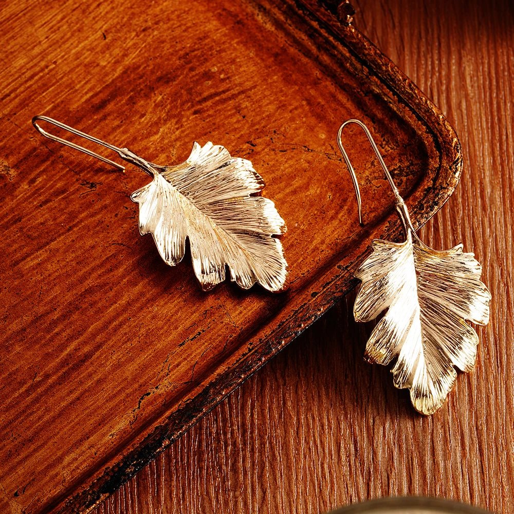 Stainless Steel Earrings Ginkgo Leaf Shape Female Earrings Unique Design Bohemian Style Banquet Wear Accessories