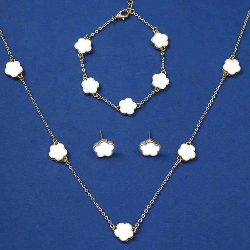 Five-Petal Flower Stud Earrings Pendant Necklace Two-Piece Sets