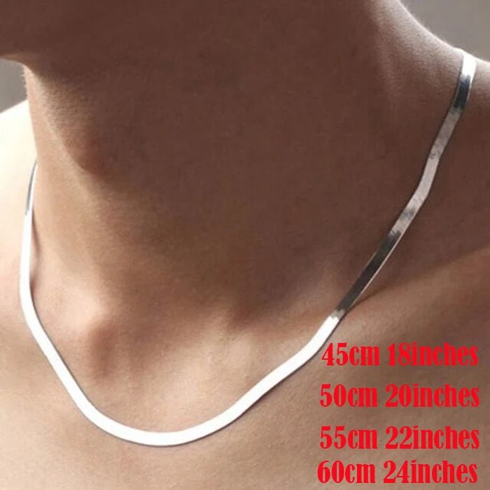 Silver 18k Gold Color 4mm Flat Chain Necklace For Women Luxury Fine Jewelry Wedding Gift Choker Clavicle