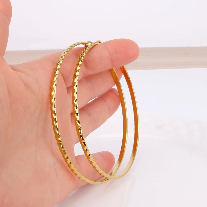 Hgflyxu Gold Color Stainless Steel Big Large Hoop Earring for Women Chinese Design Ladies Ear Fashion Jewelry Party High Quality