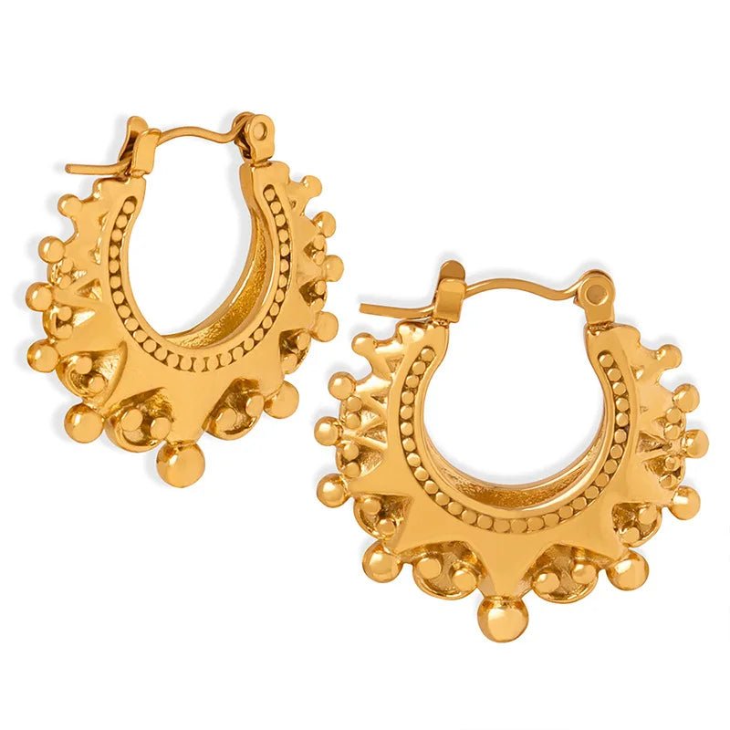 Crown Bead Hollow U-shaped Stainless Steel Gold-plated Earrings